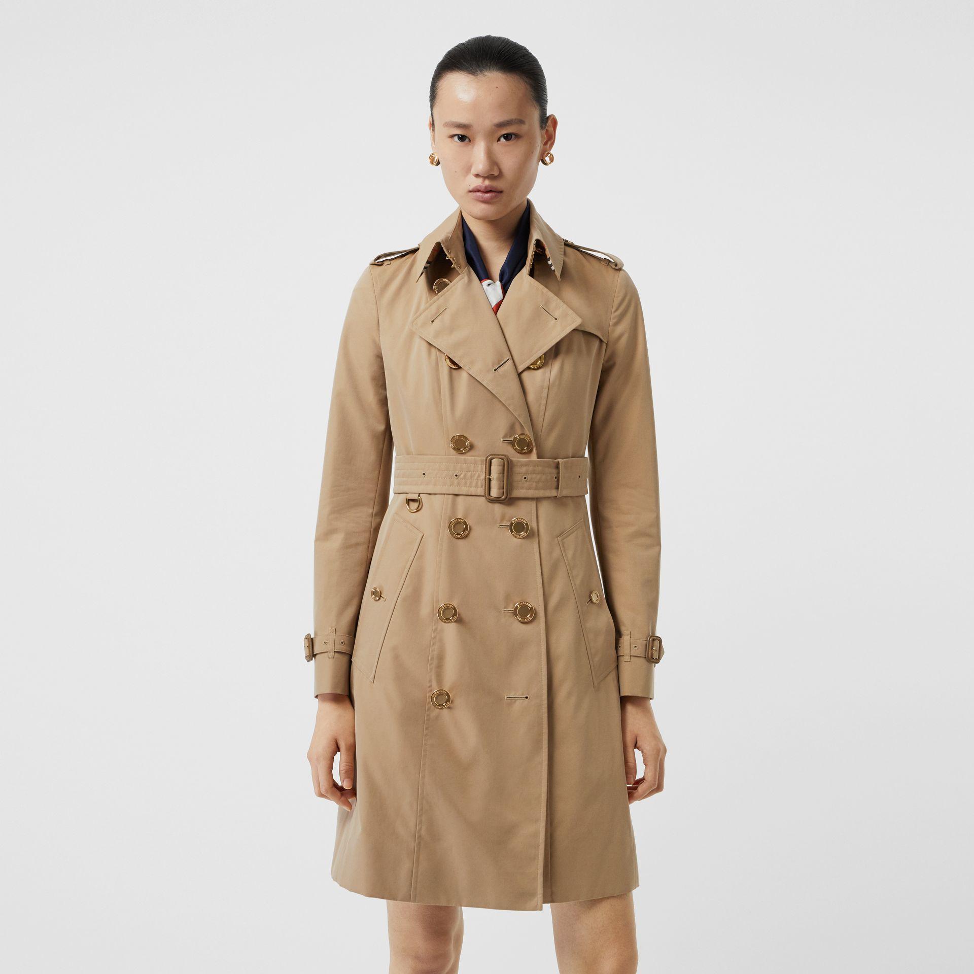 Burberry Gold Button Cotton Gabardine Trench Coat in Natural | Lyst UK