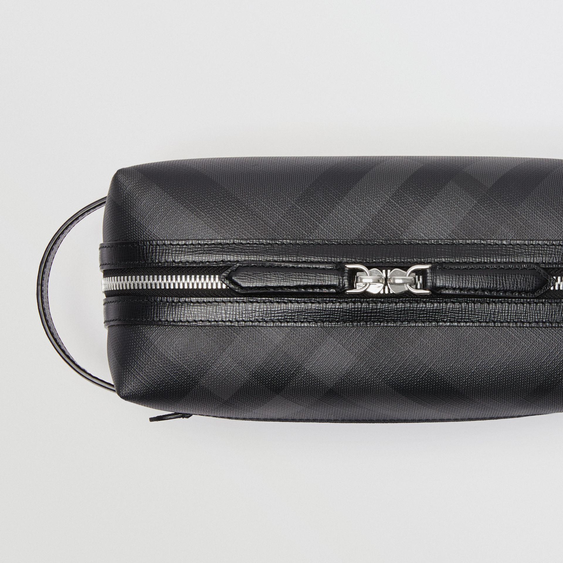 london check and leather pouch
