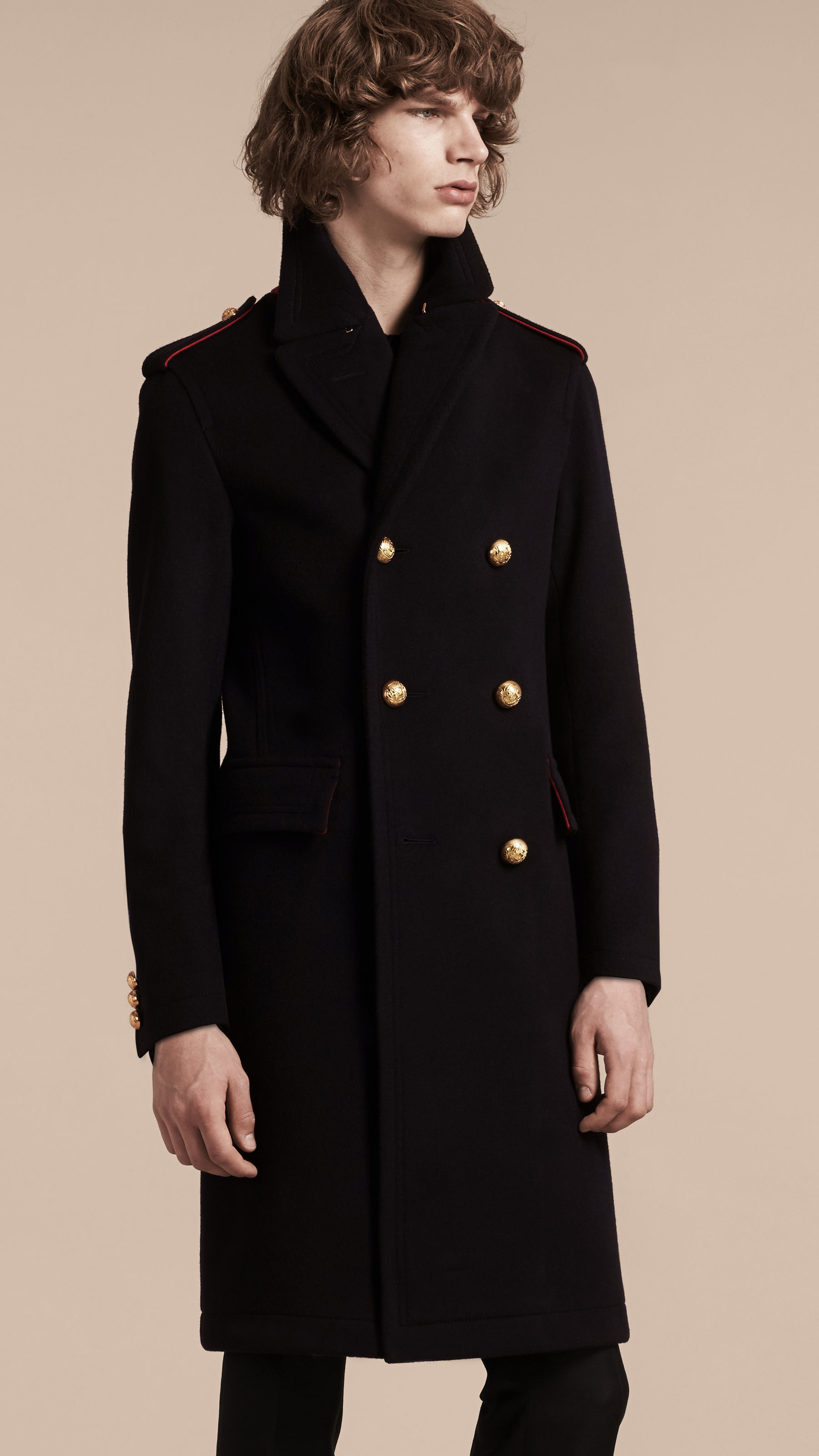 Wool Military Overcoat in Navy 