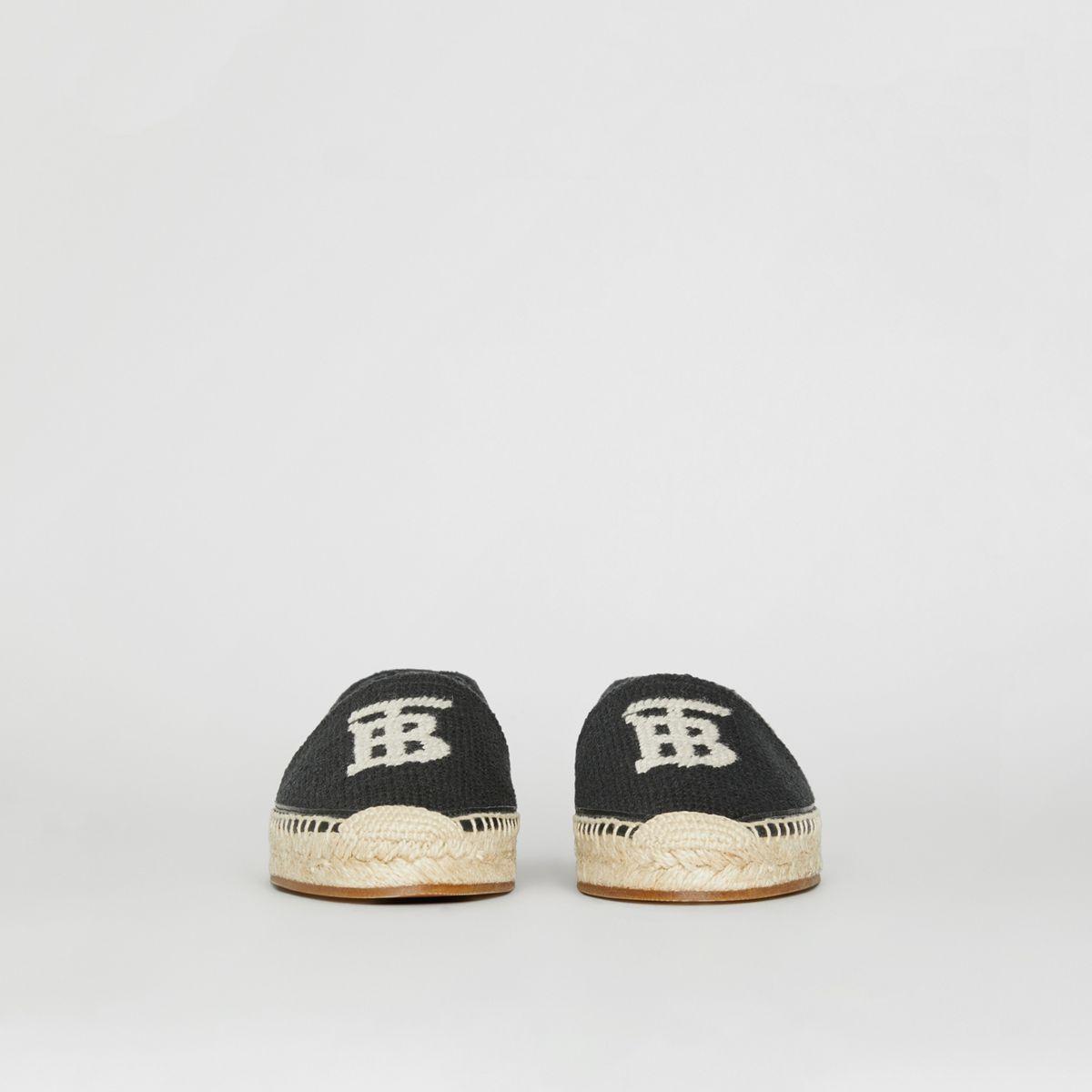 Burberry Monogram Motif Cotton And Leather Espadrilles in Black/White  (Black) | Lyst