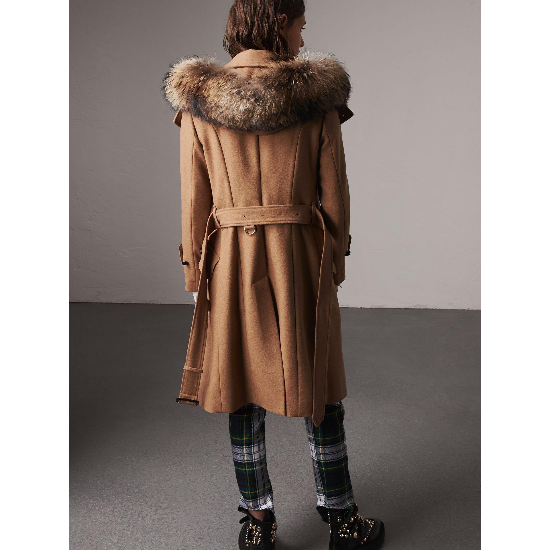 Lyst - Burberry Hooded Wool Blend Coat With Detachable Fur Trim