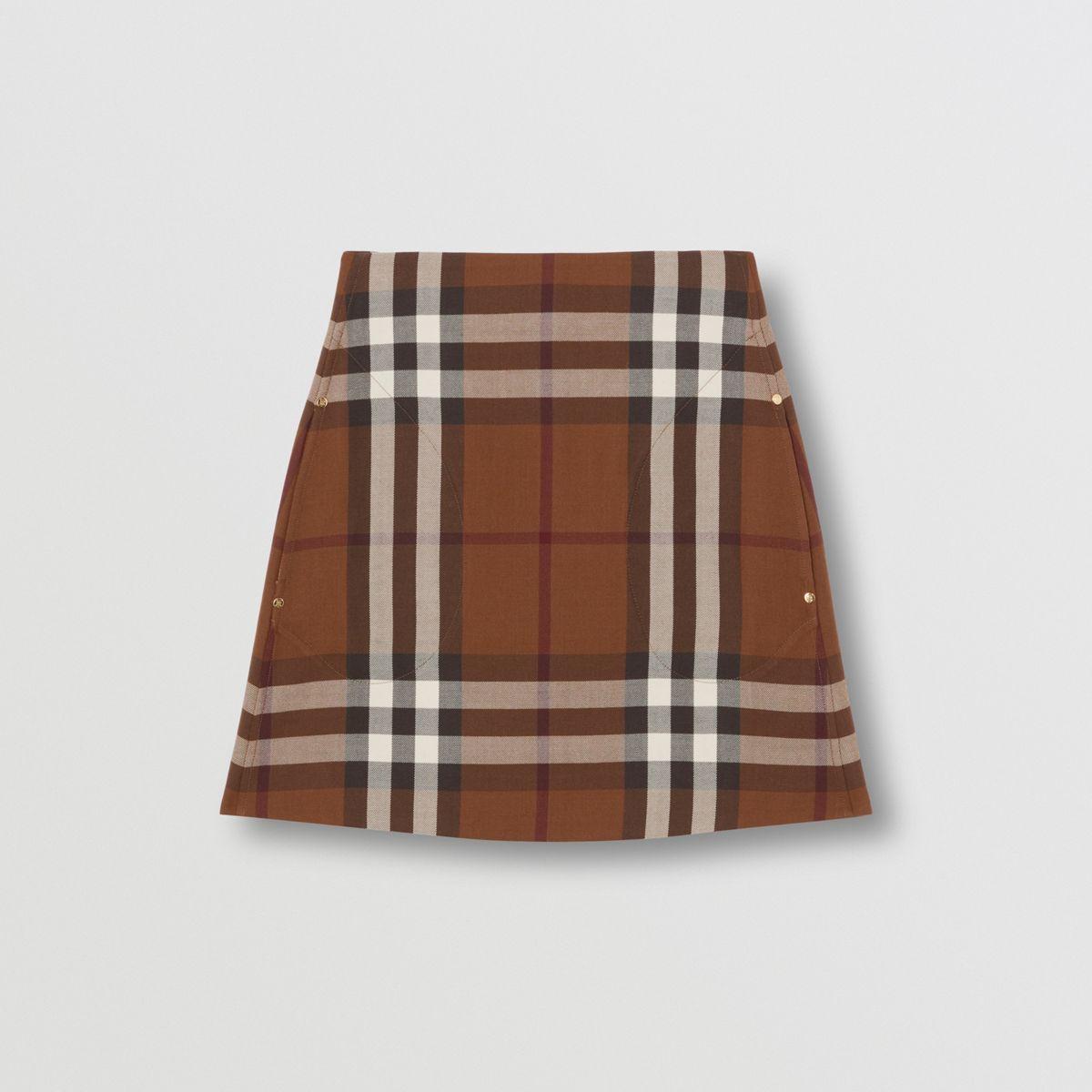 Burberry Check Wool Cotton Jacquard Mini Skirt in Brown | Lyst