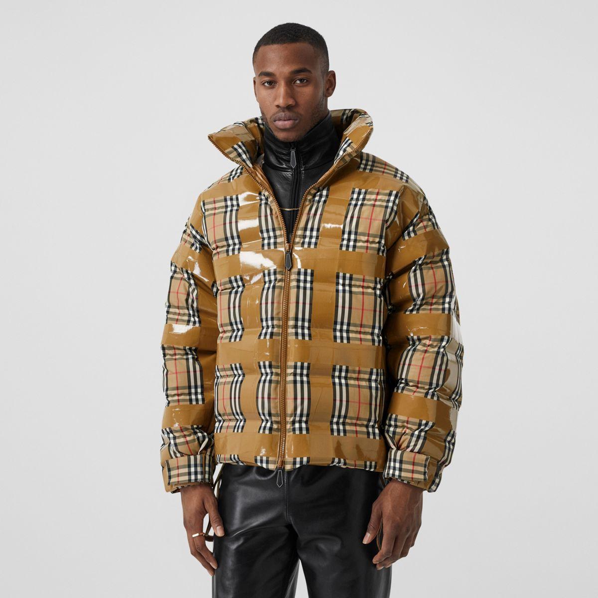 checked puffer jacket mens