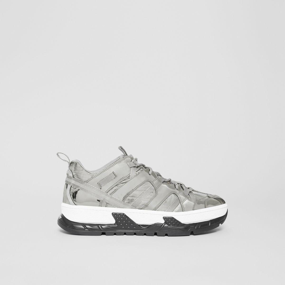 burberry metallic leather and nylon union sneakers