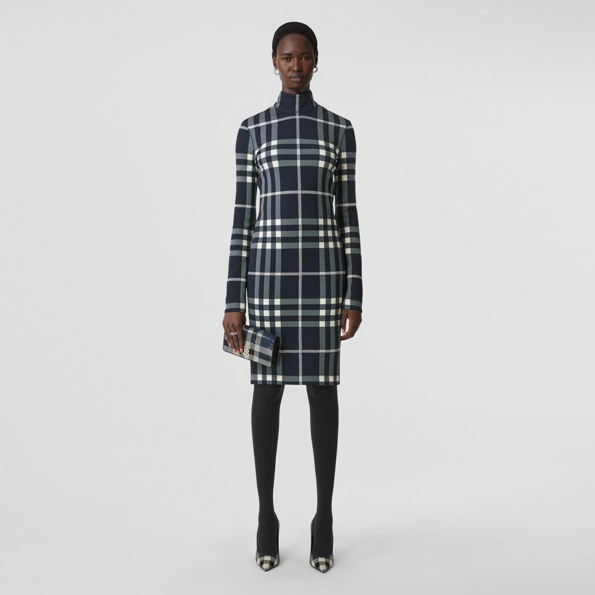 Burberry Night Check Stretch Jersey Funnel Neck Dress – Exclusive Capsule  Collection in Blue | Lyst