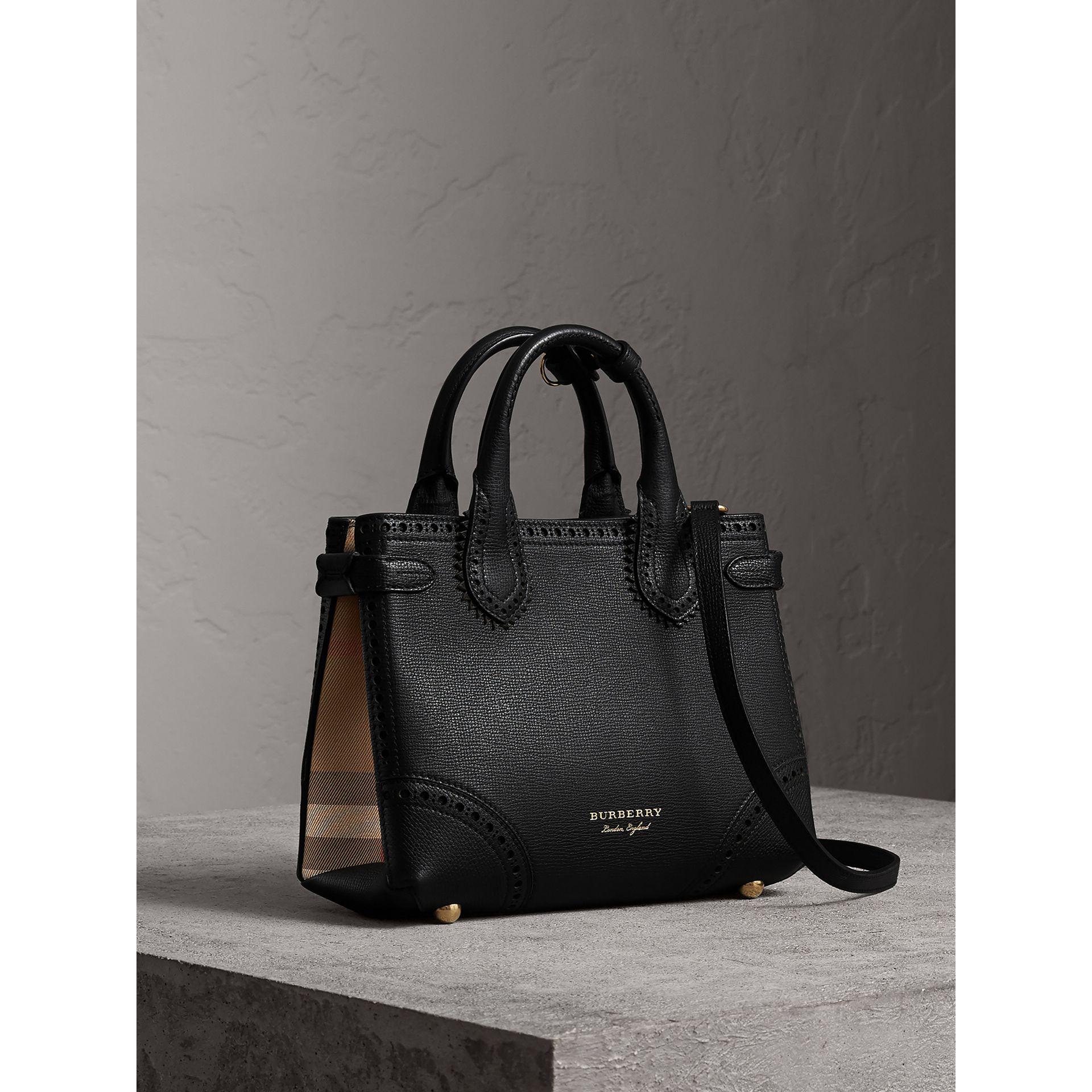 Burberry Small House Check Detail Banner Bag in Black | Lyst