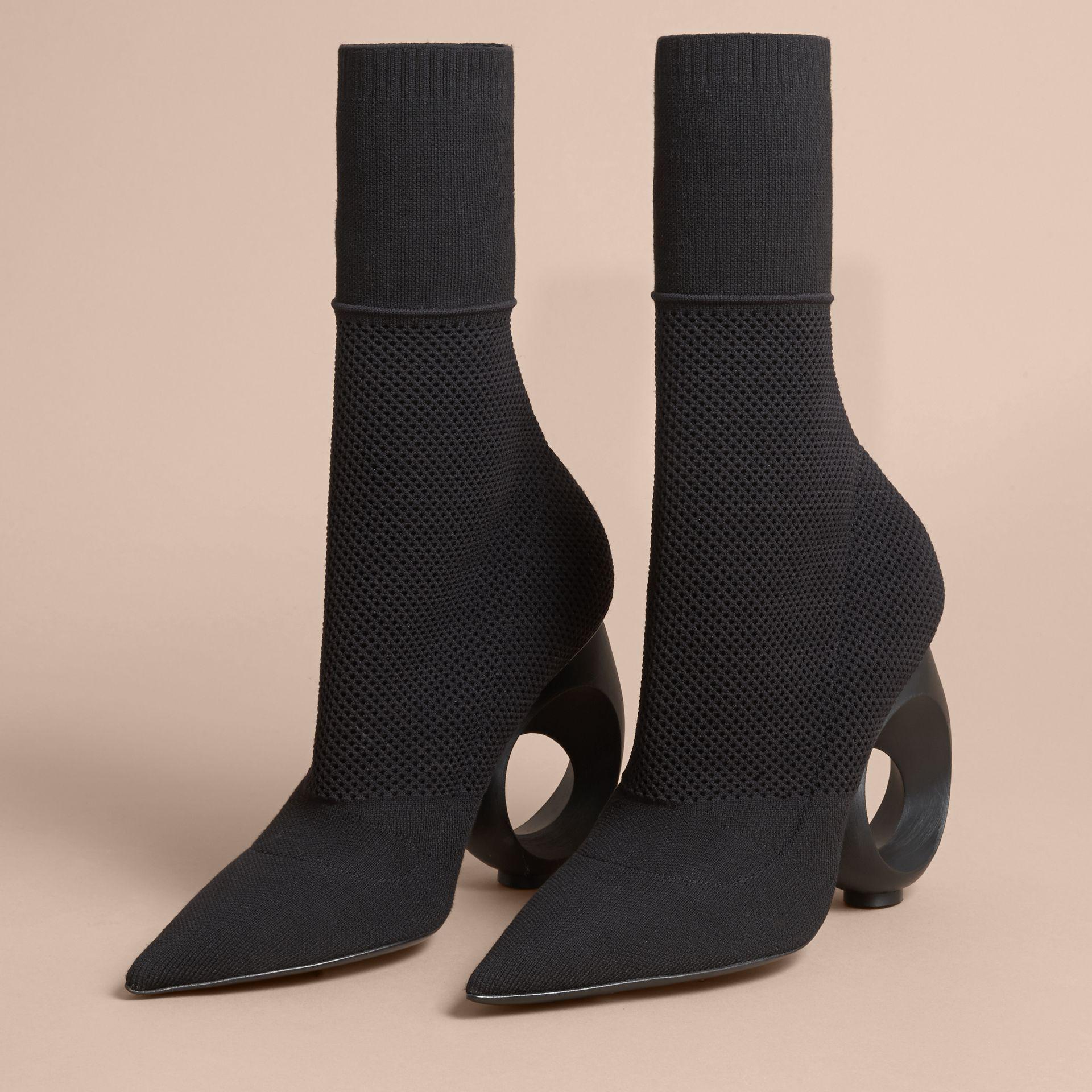 Burberry Cotton Mid-calf Knitted Boots With Sculpted Heel Black - Lyst