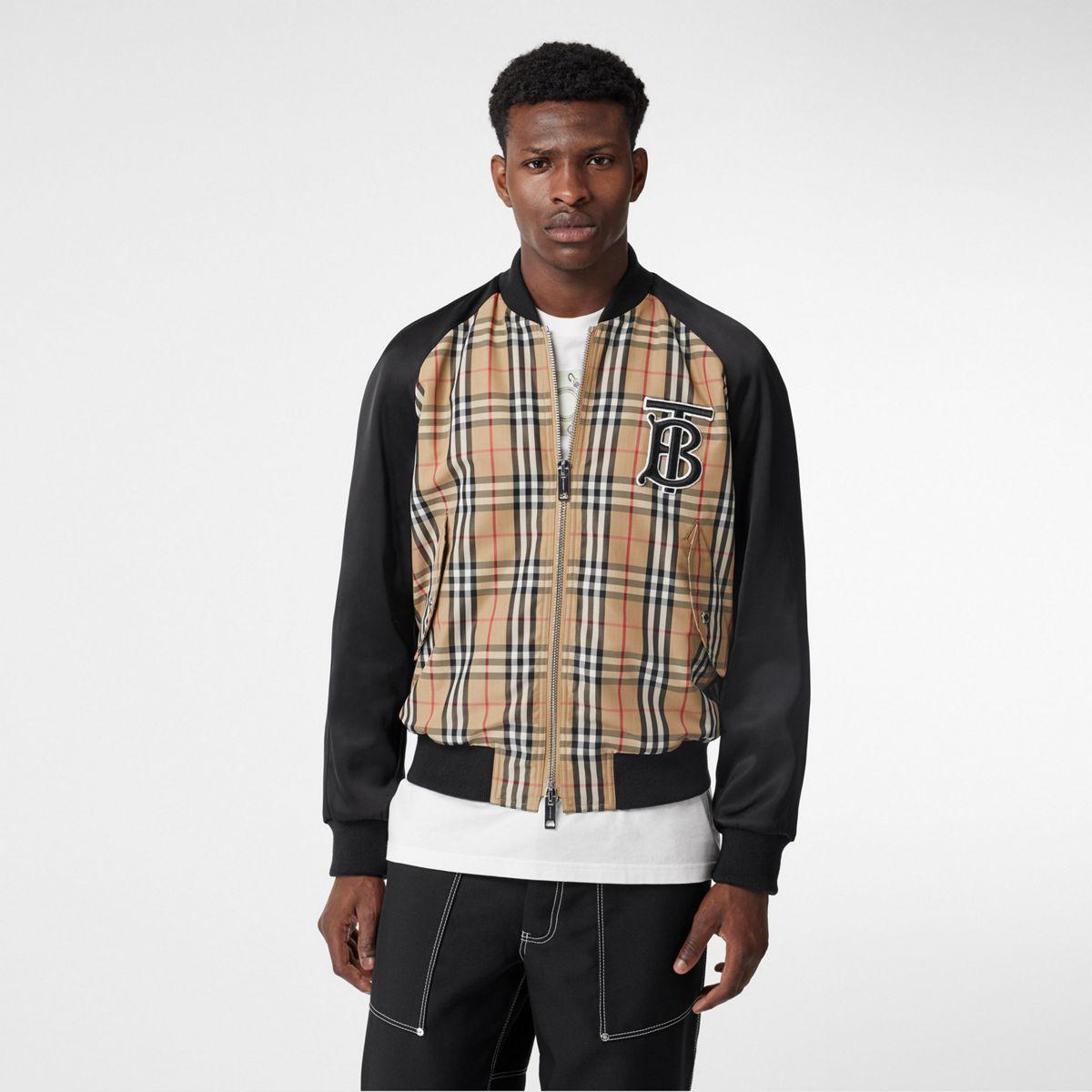 Burberry Monogram Motif Vintage Check Nylon Bomber Jacket