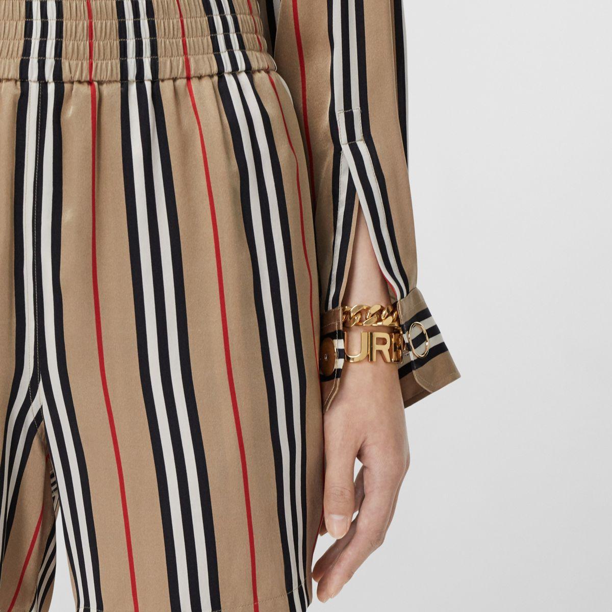 Burberry Icon Stripe Printed Silk Shirt in Natural | Lyst
