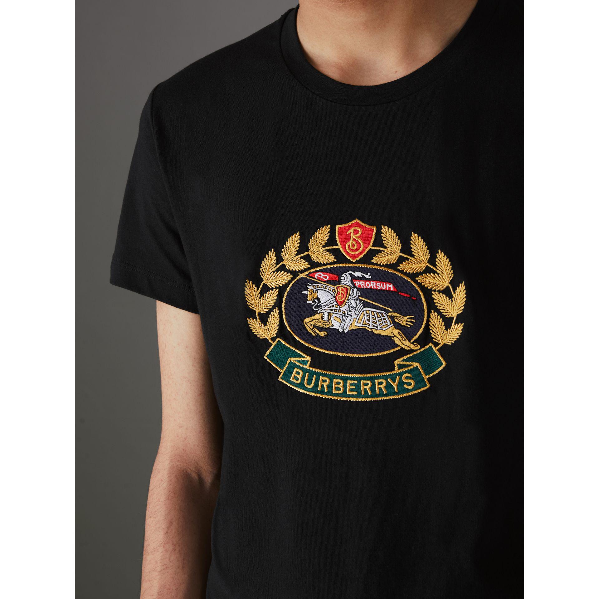 Burberry Embroidered Archive Logo Cotton T-shirt in Black for Men | Lyst