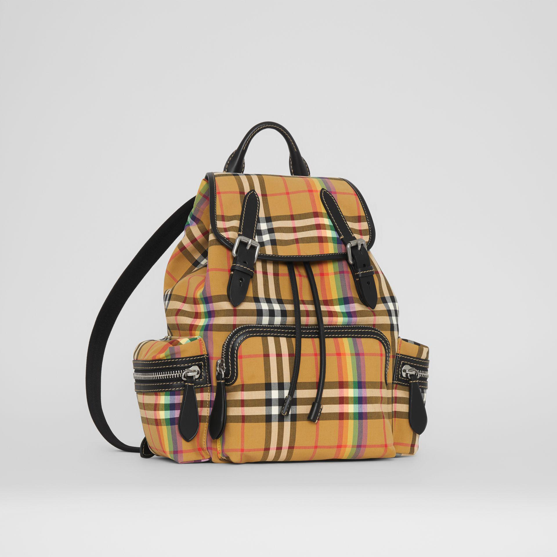 Burberry Cotton Women's Vintage Check Medium Backpack Antique Yellow