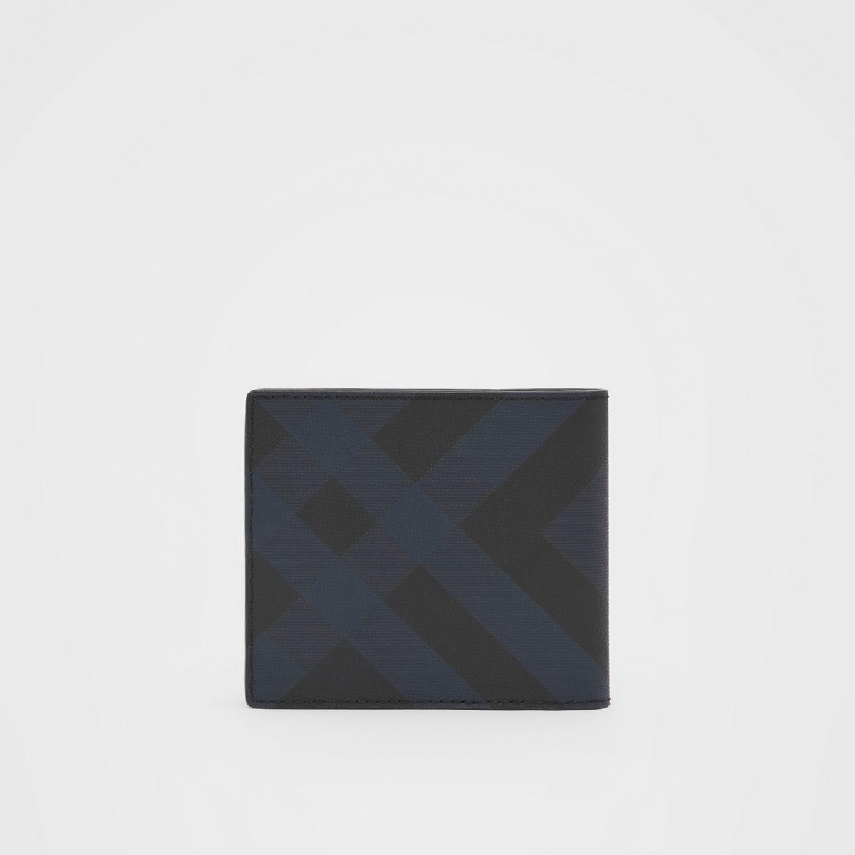 Check Bifold Coin Wallet in Navy - Men