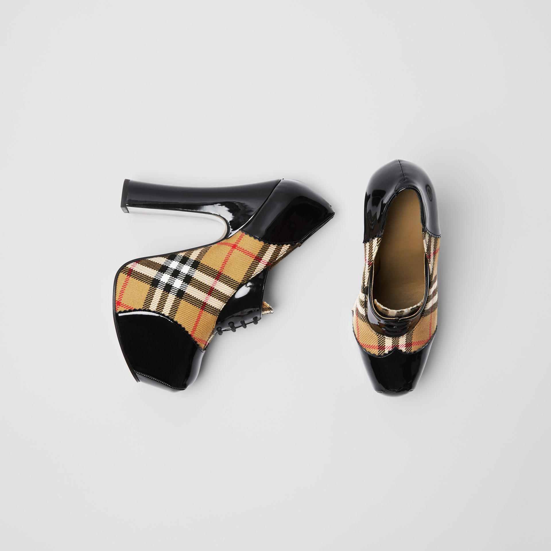 Burberry Vintage Check And Patent Lace-up Platforms in Black | Lyst