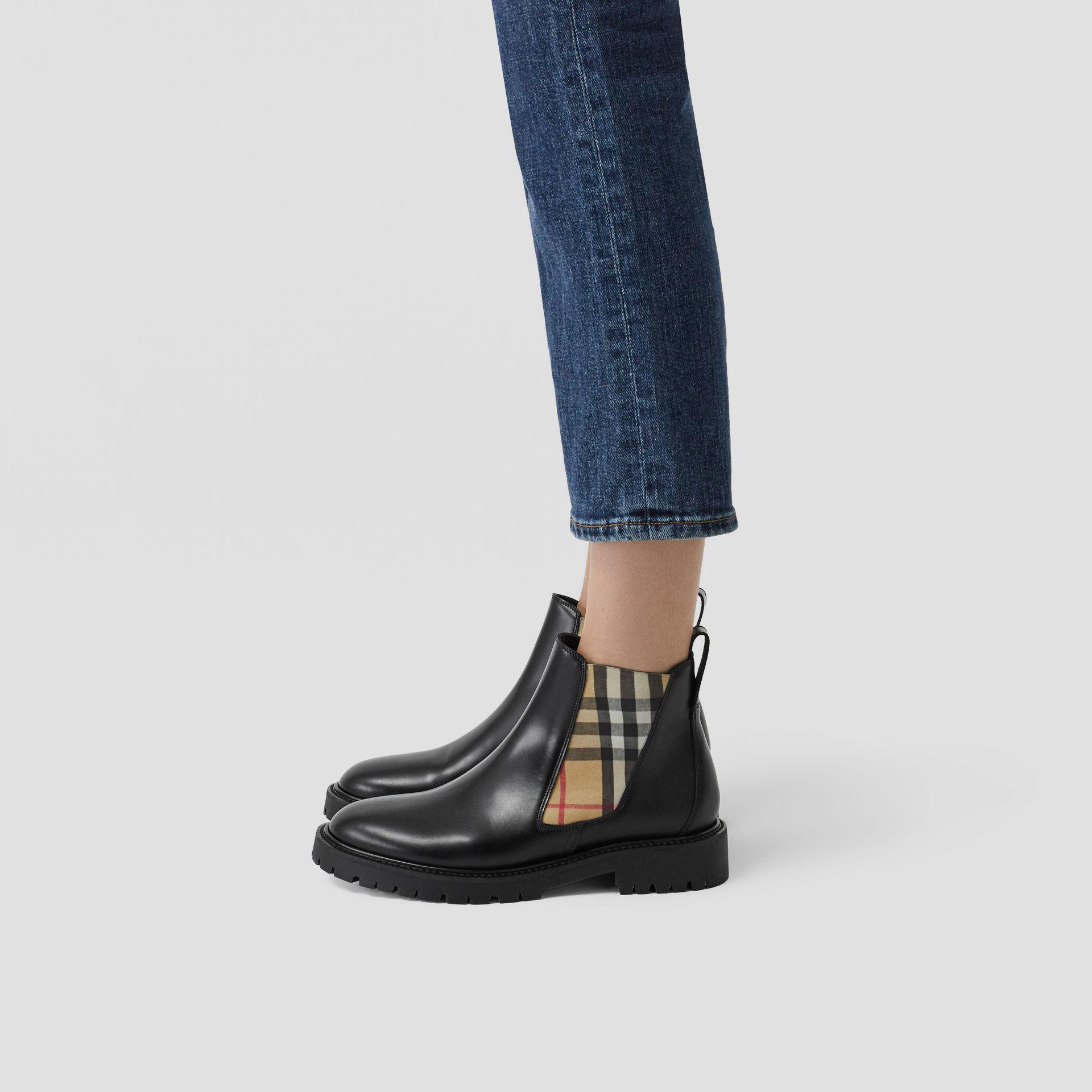 vintage check detail leather chelsea boots