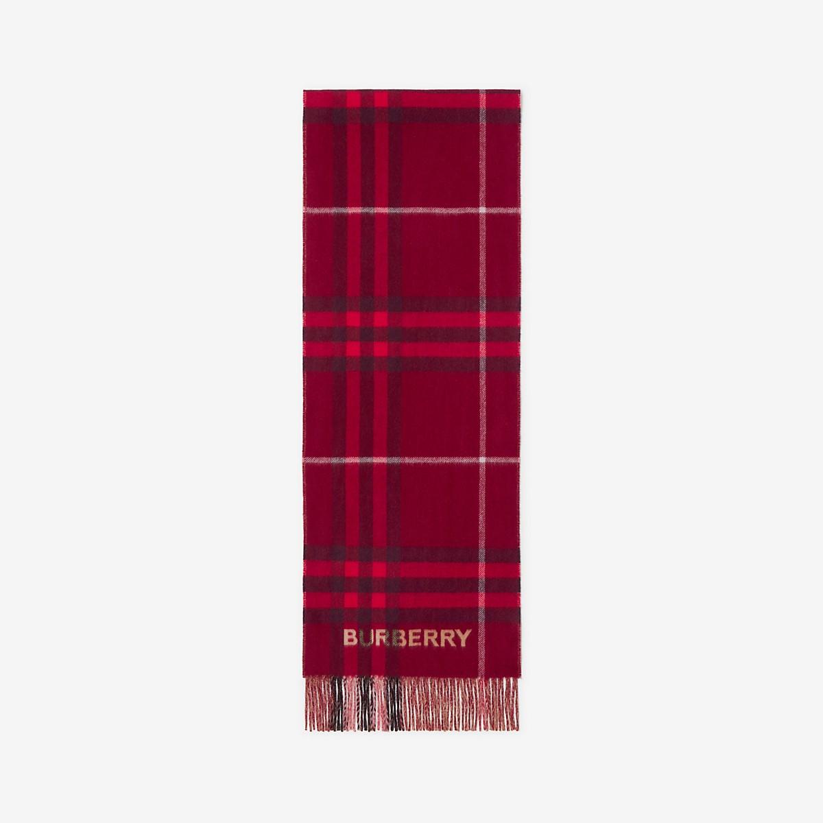 Burberry Contrast Check Cashmere Scarf in Red | Lyst