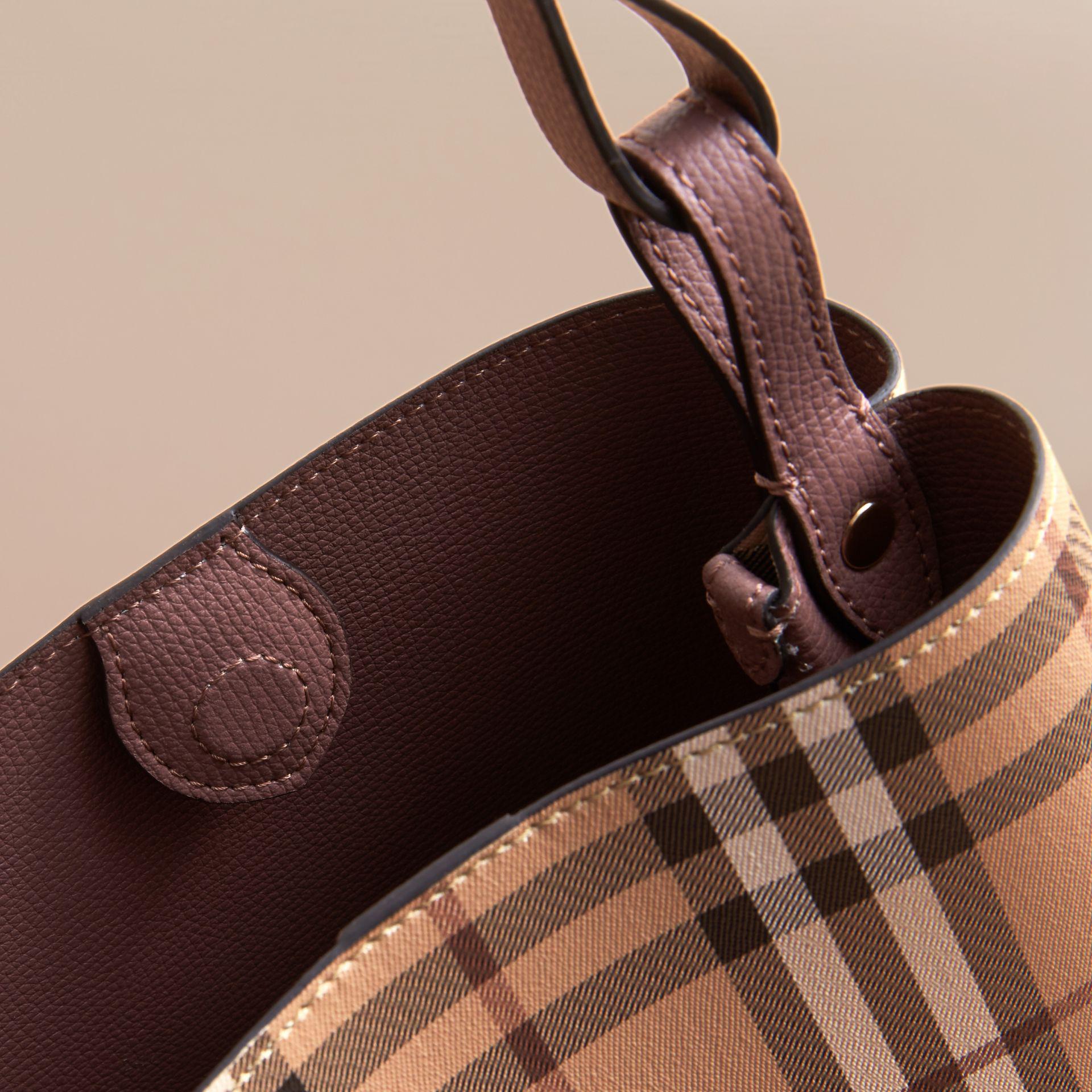 Burberry Leather And Haymarket Check Crossbody Bucket Bag Light