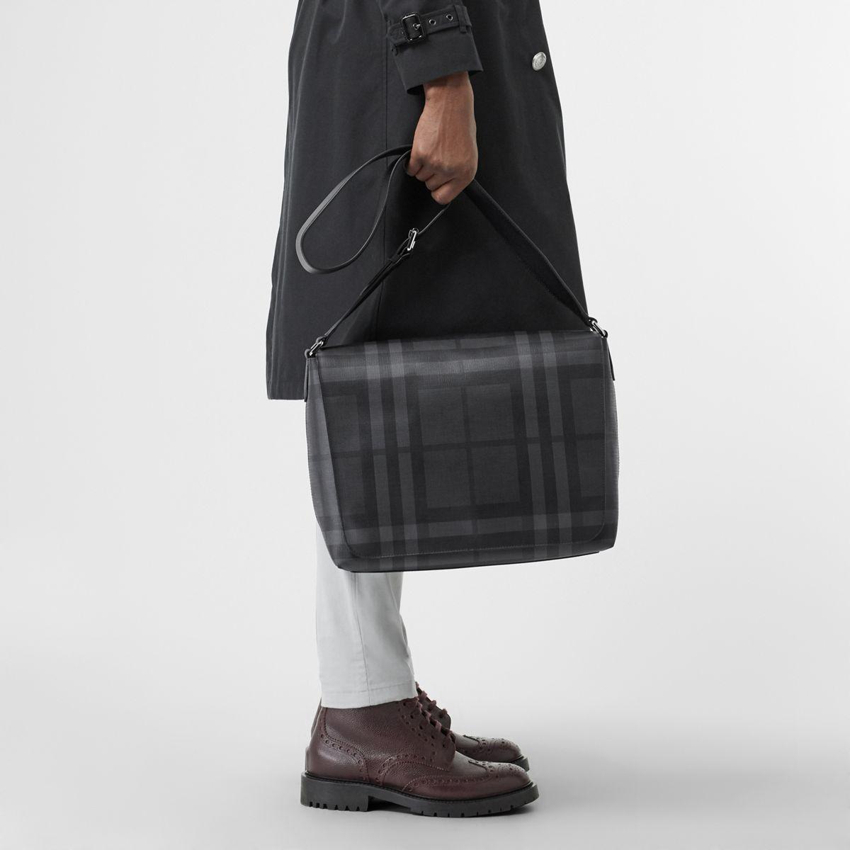 Burberry Leather Large London Check Messenger Bag in Black for Men Lyst