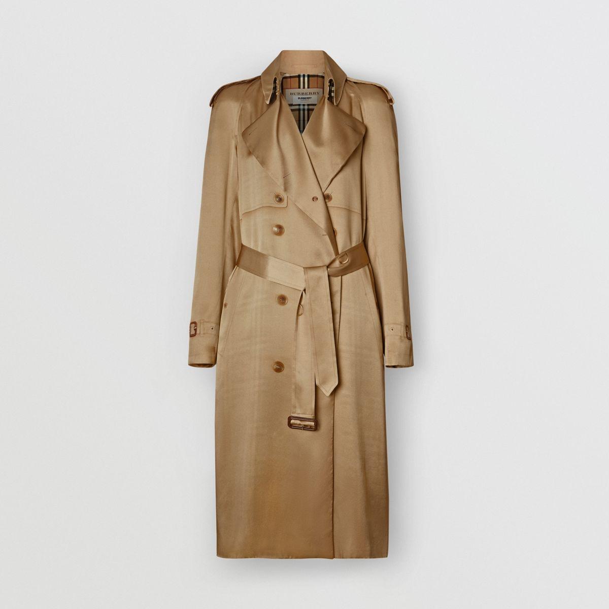 Burberry Silk Satin Dressed Trench Coat in Honey (Natural) - Lyst