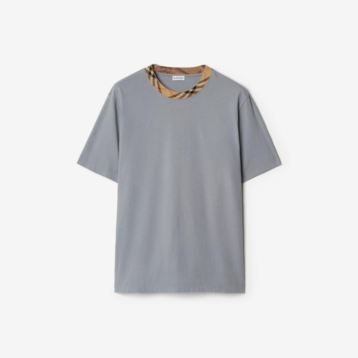Burberry Check Trim Cotton T-Shirt in Grey for Men | Lyst UK
