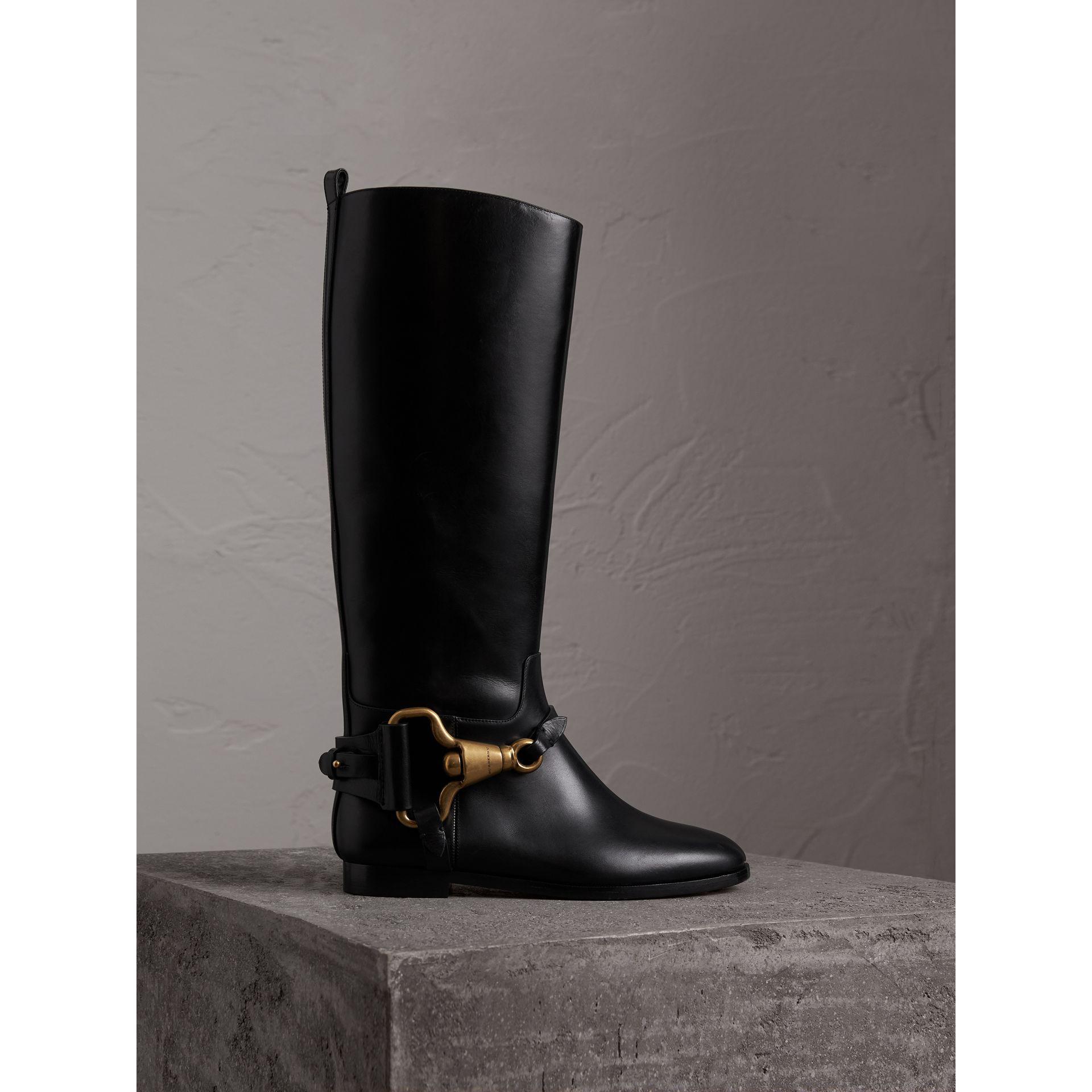 Burberry Equestrian Detail Leather Riding Boots in Black | Lyst