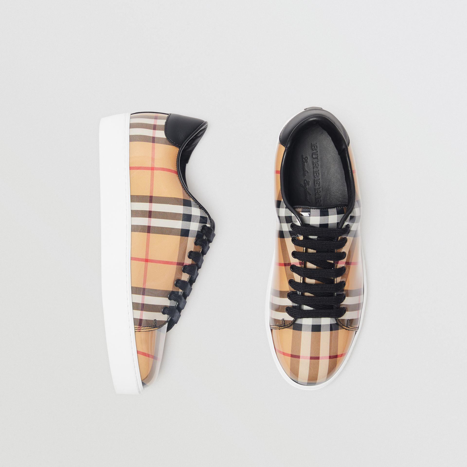 vintage check and leather sneakers