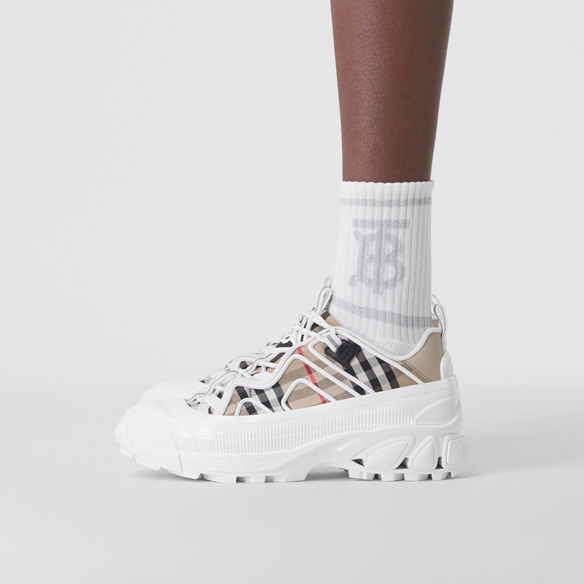 Burberry Vintage Check Cotton And Leather Arthur Sneakers in White | Lyst UK