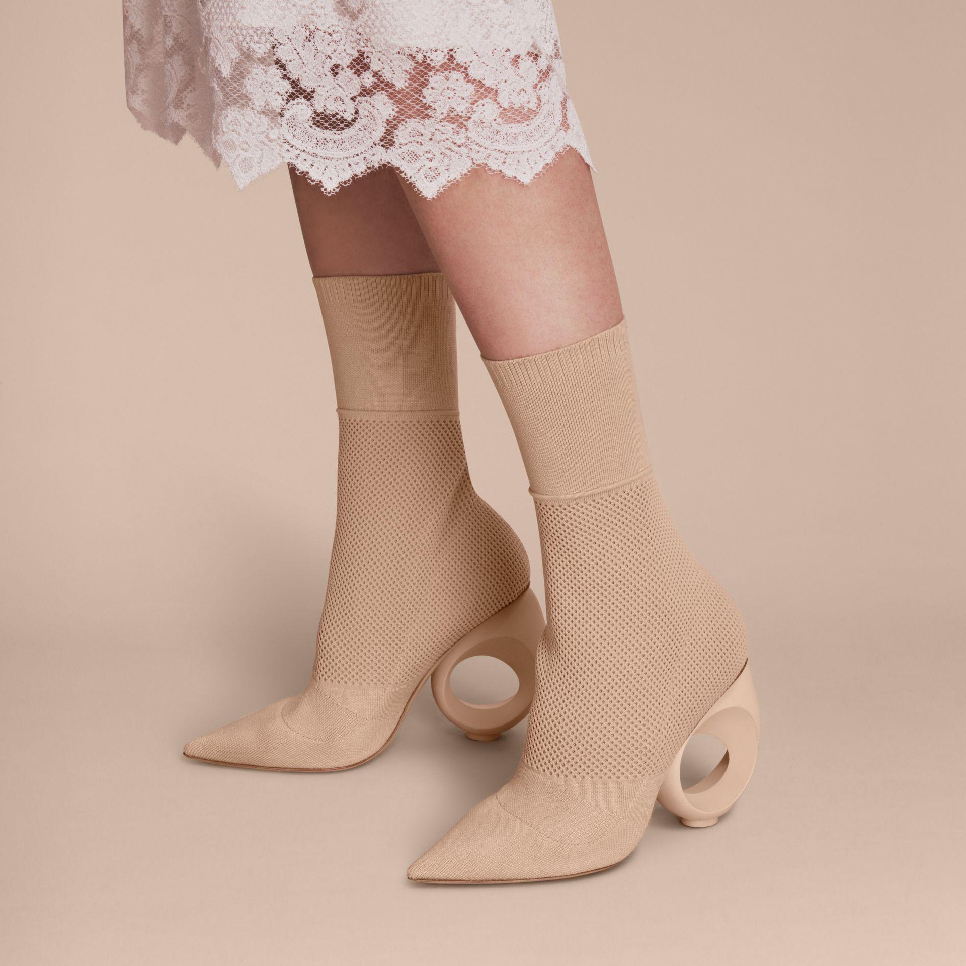 Burberry Cotton Mid-calf Knitted Boots With Sculpted Heel Nude in 