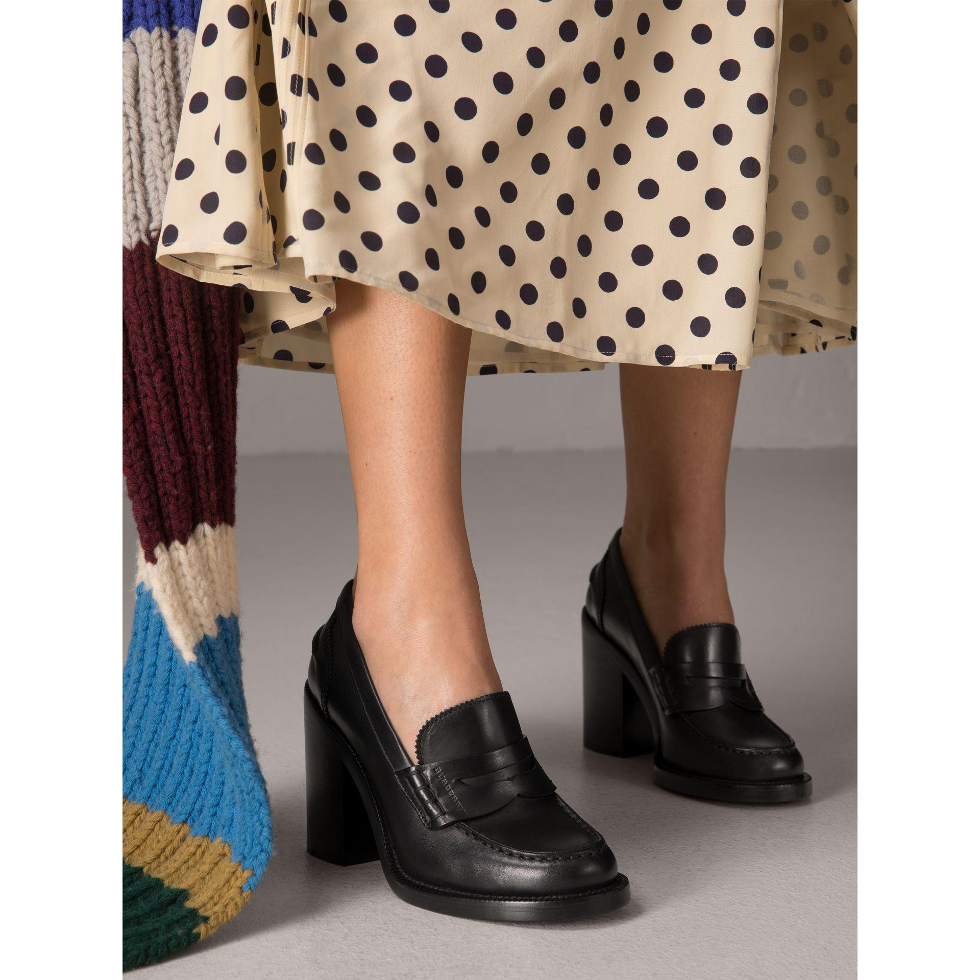 Burberry Leather Block-heel Penny Loafers in Black | Lyst