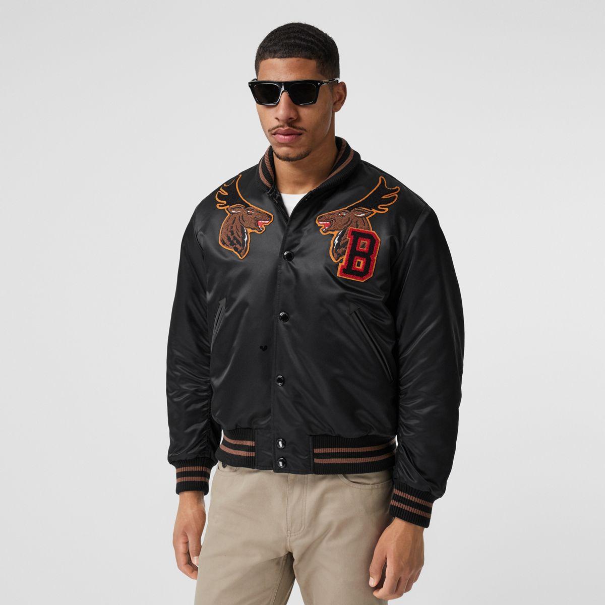 Burberry Satin Bomber Jacket in Black for Men | Lyst