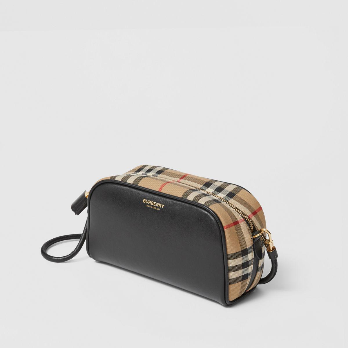 Burberry Leather And Vintage Check Half Cube Crossbody Bag in 