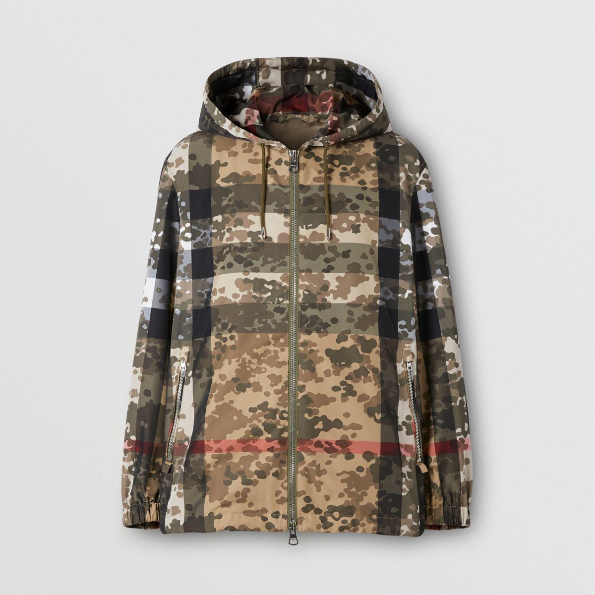 Burberry Synthetic Camouflage Check Nylon Hooded Jacket for Men | Lyst