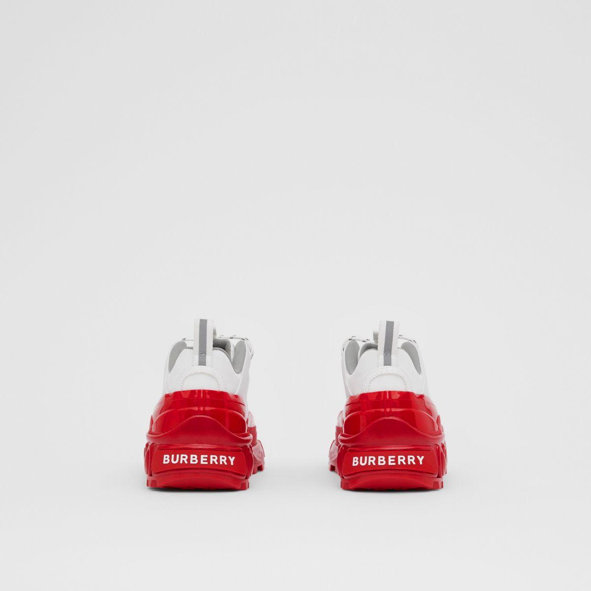 Burberry Synthetic Nylon And Suede Arthur Sneakers in White/Red 