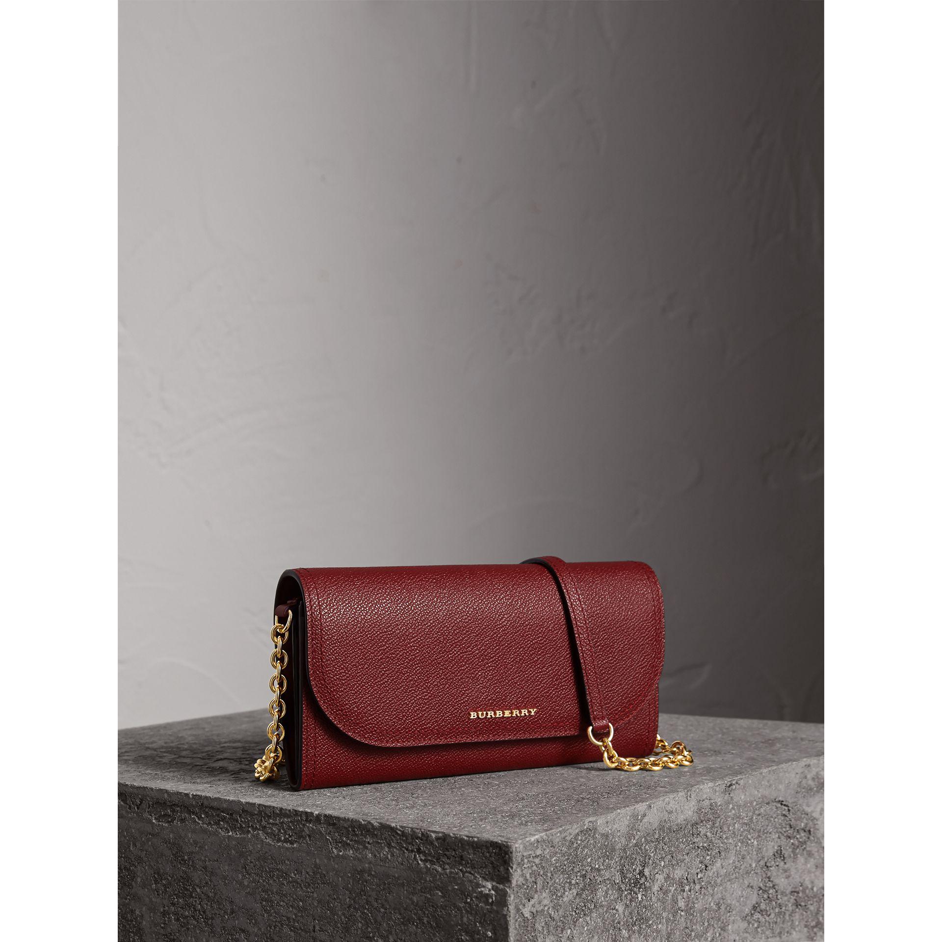 BURBERRY Wallet Check Leather Burgundy For Women