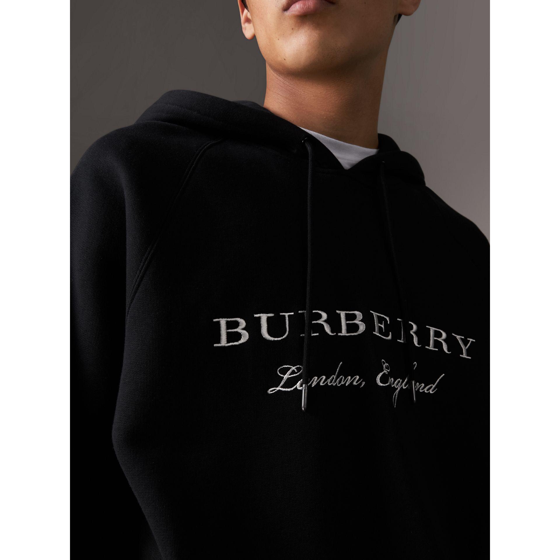 Burberry Embroidered Hooded Sweatshirt Black for | Lyst