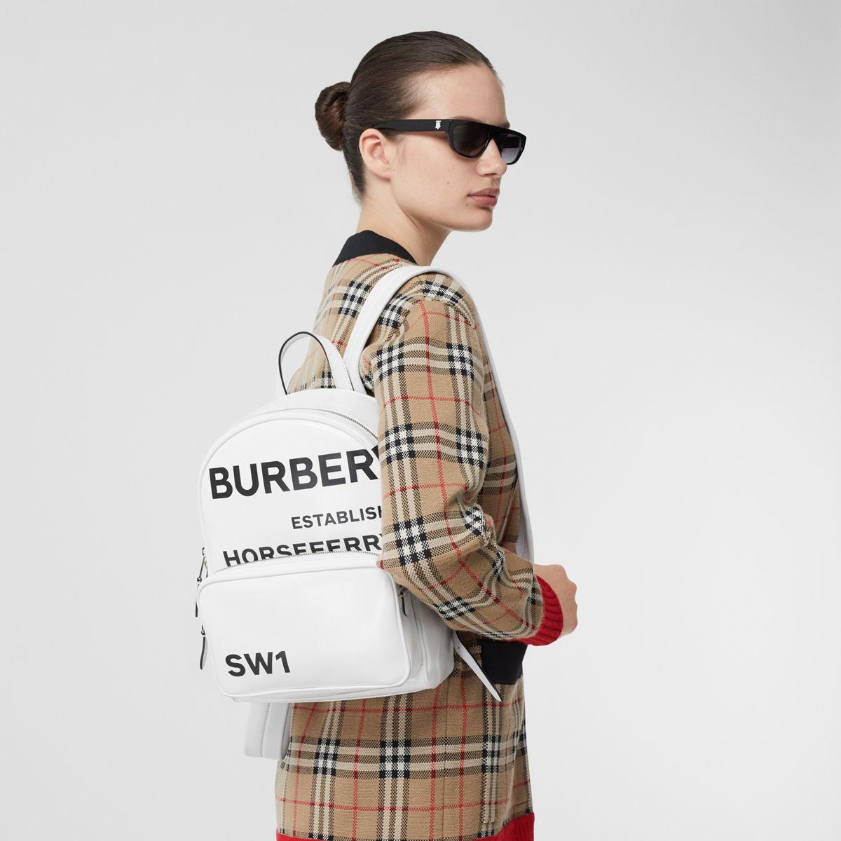 Burberry Horseferry Print Coated Canvas Backpack in White | Lyst