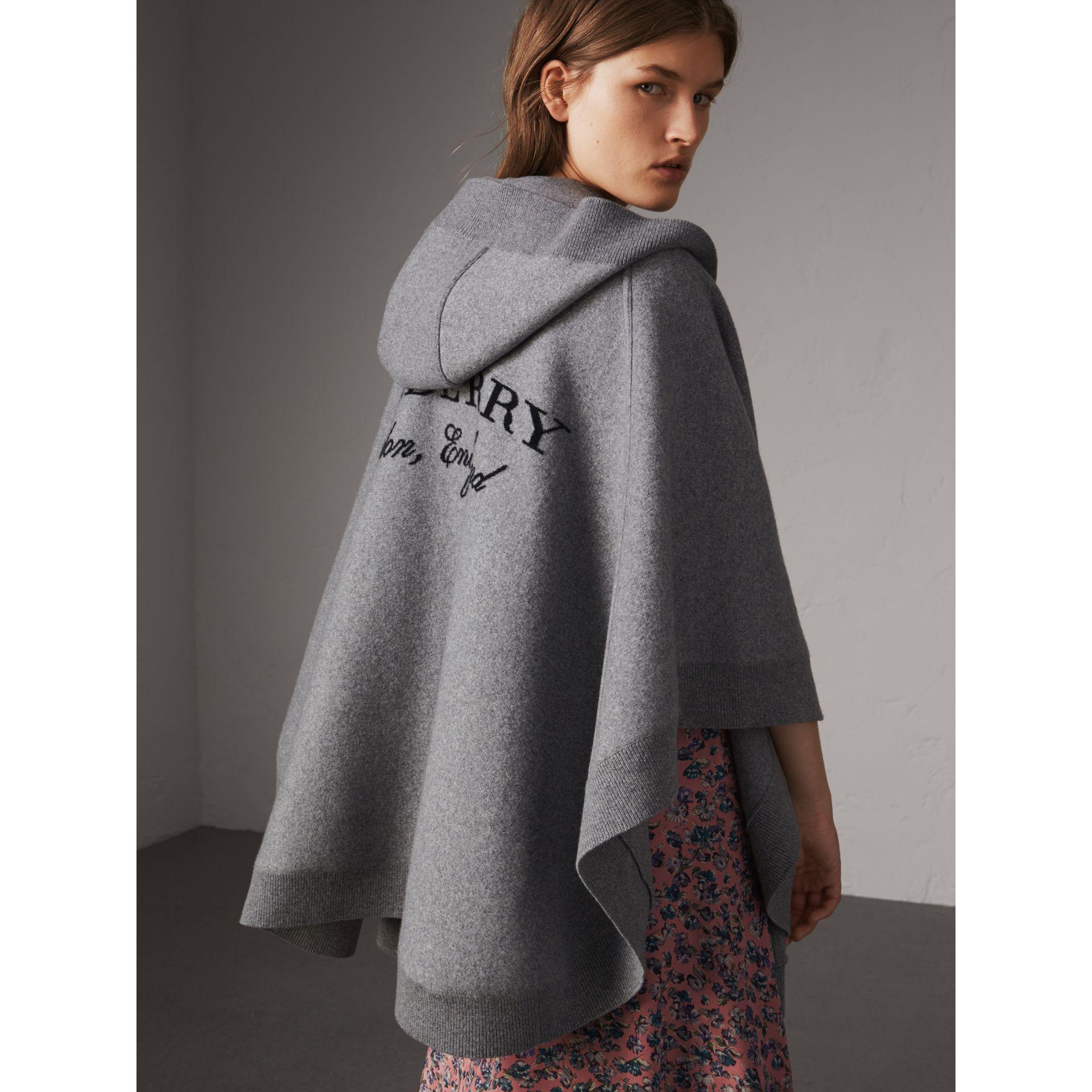 Burberry Wool Cashmere Blend Hooded Poncho in Gray | Lyst