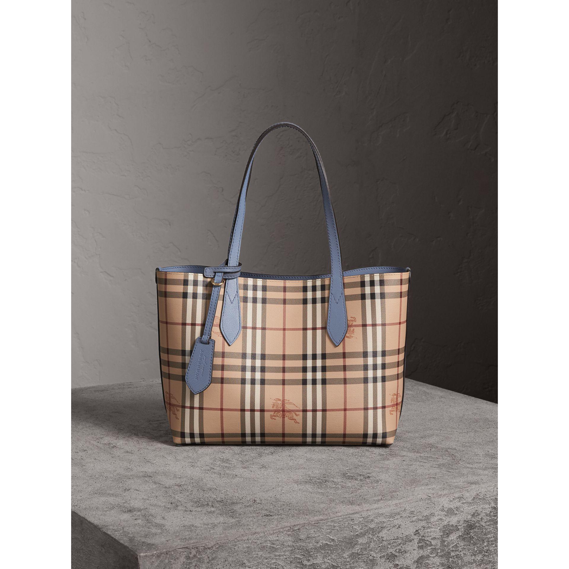 Burberry The Small Reversible Tote In Haymarket Check And Leather Slate  Blue | Lyst