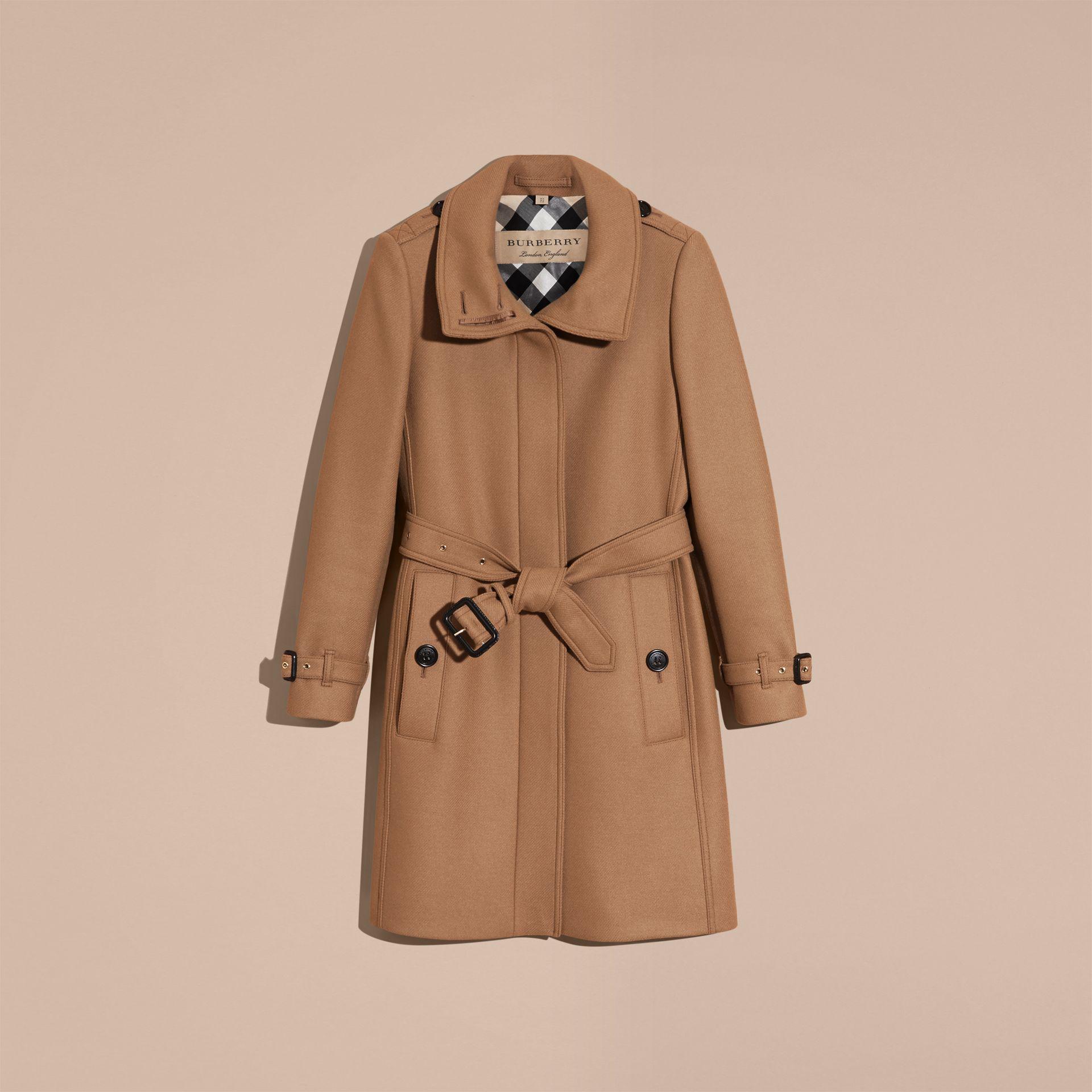 Burberry Technical Wool Cashmere Funnel Neck Coat Camel in Natural - Lyst