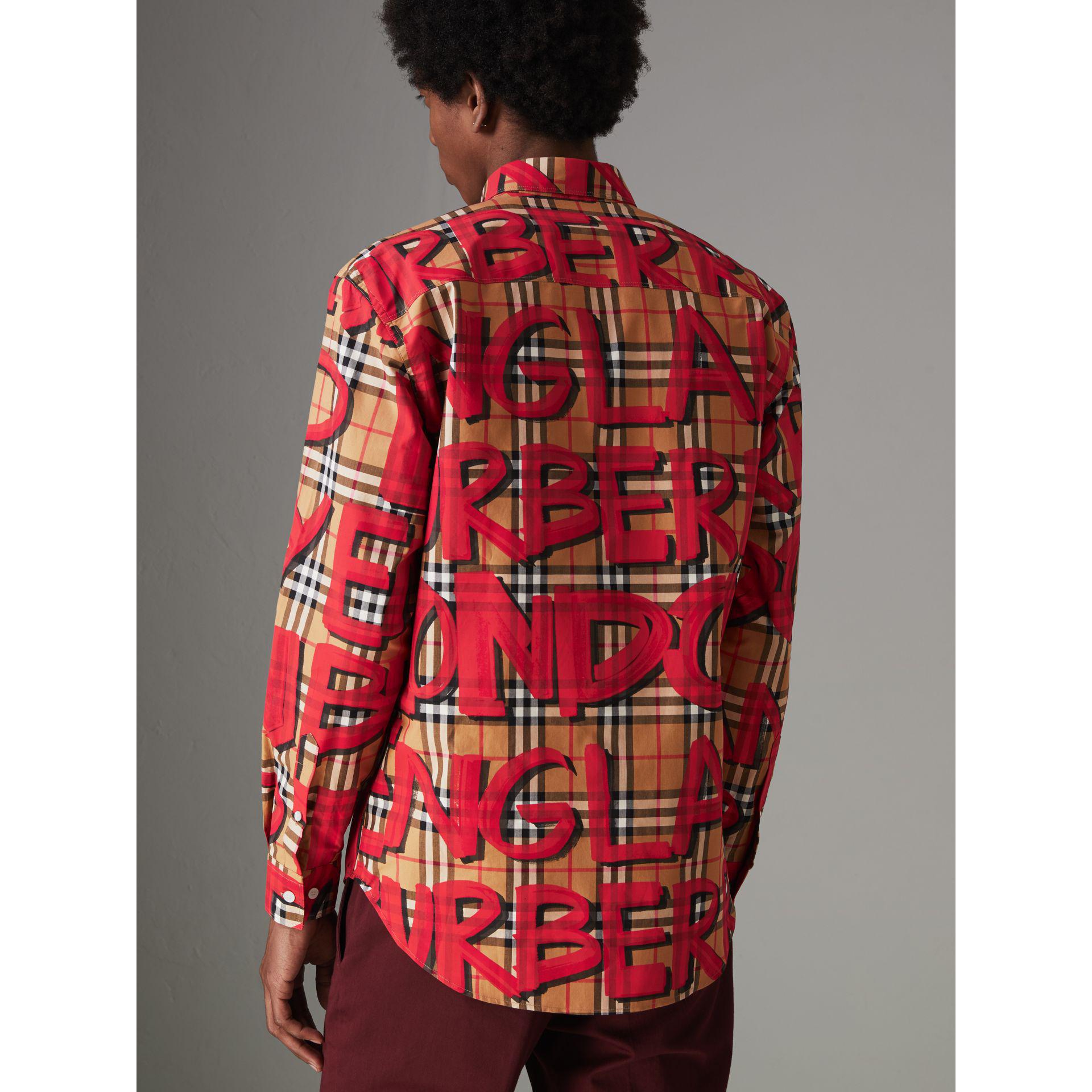 Burberry Red Graffiti Signature Button-up By for Men - Lyst