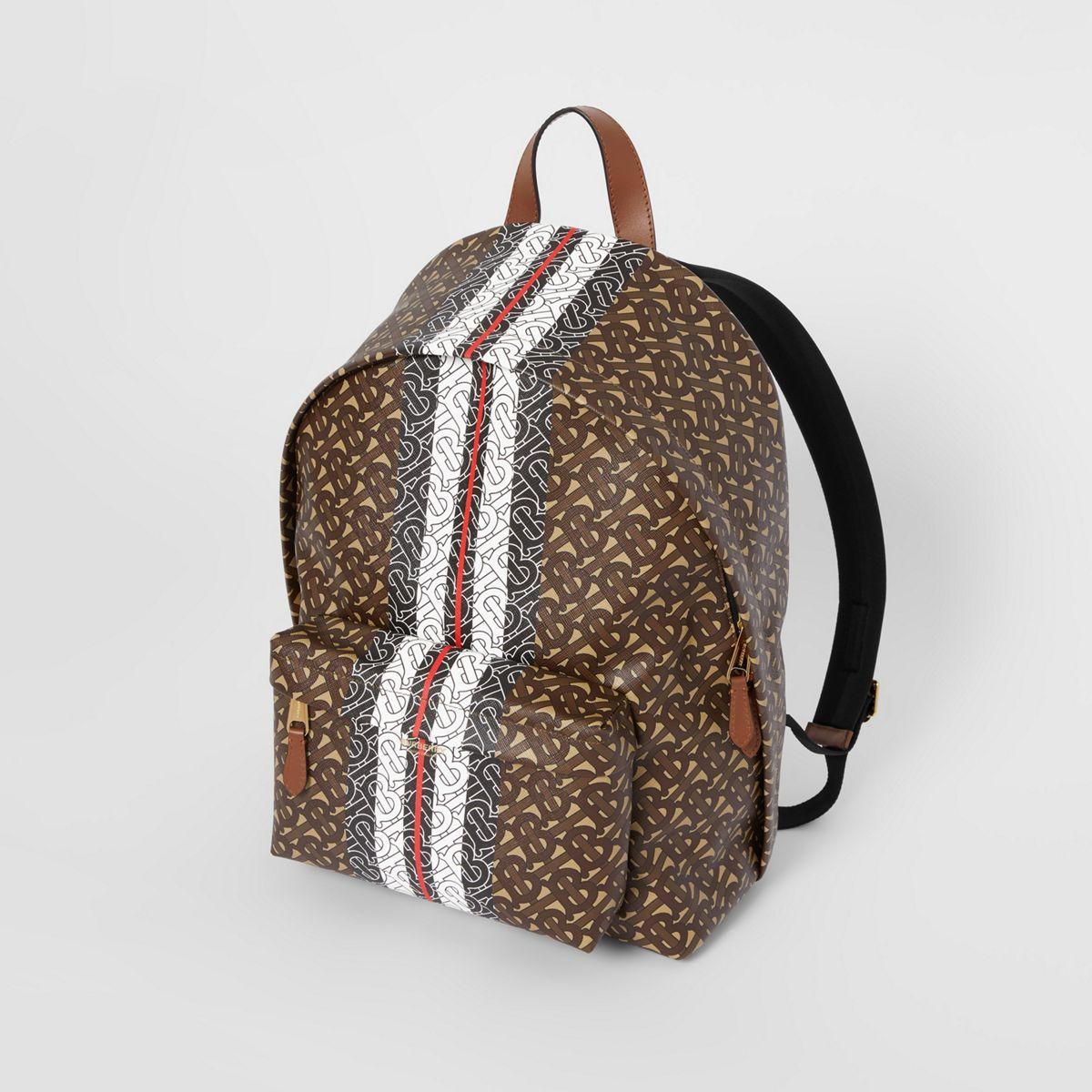 Burberry monogram stripe print E-canvas backpack - ShopStyle