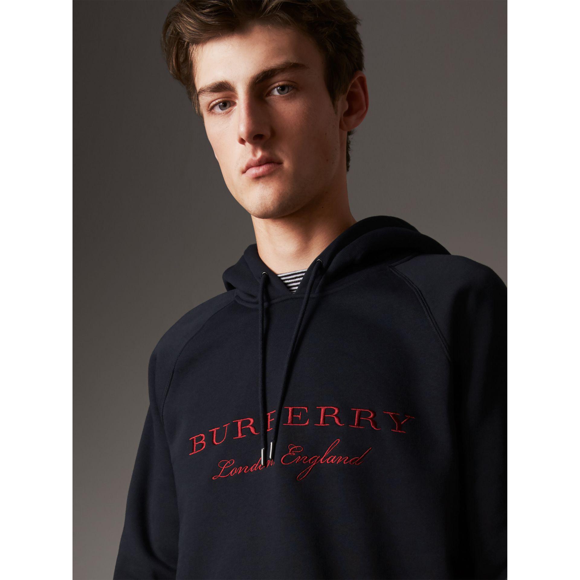 Burberry Fleece Embroidered Hooded Sweatshirt Navy in Blue for Men | Lyst