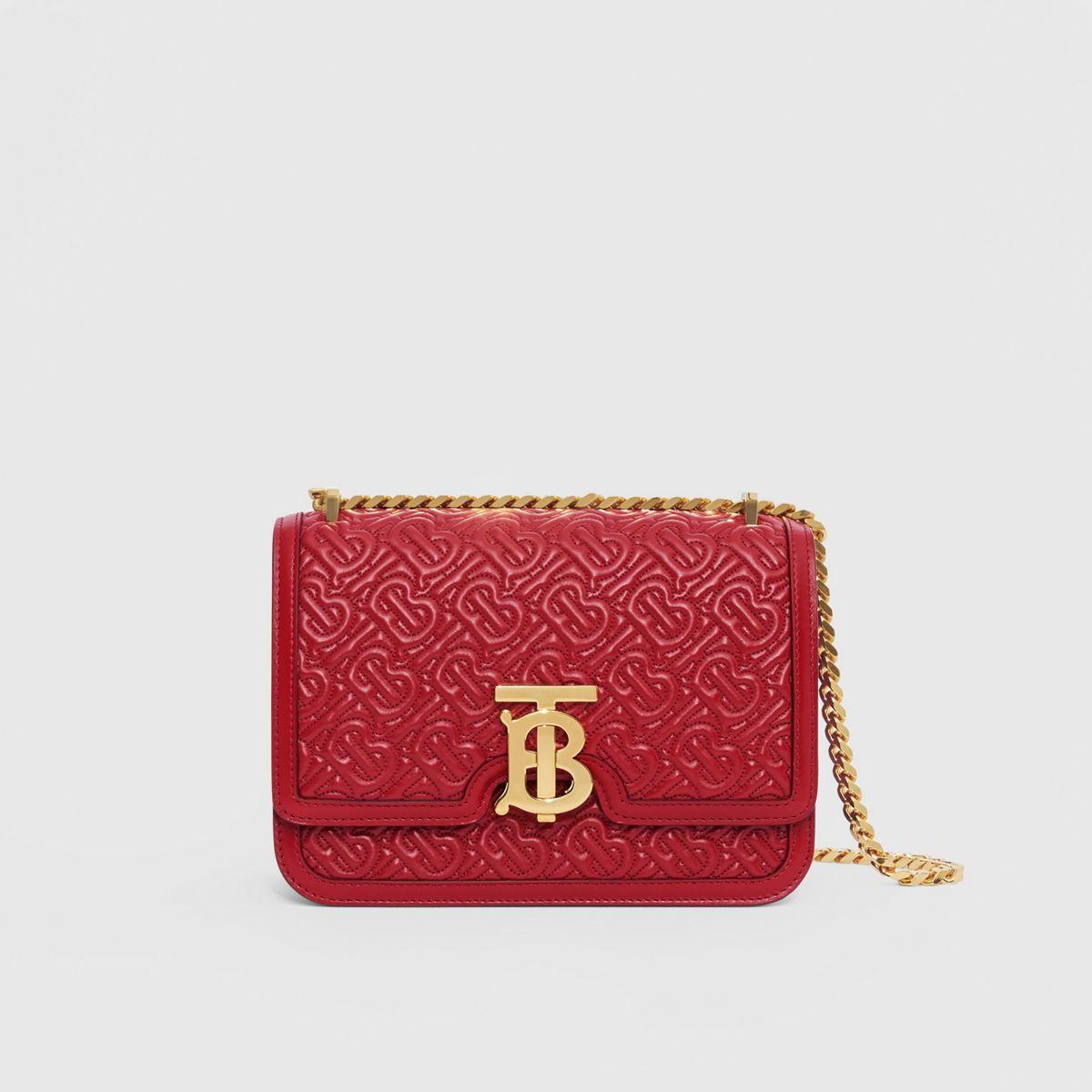 Burberry Small Quilted Monogram Lambskin Tb Bag in Red