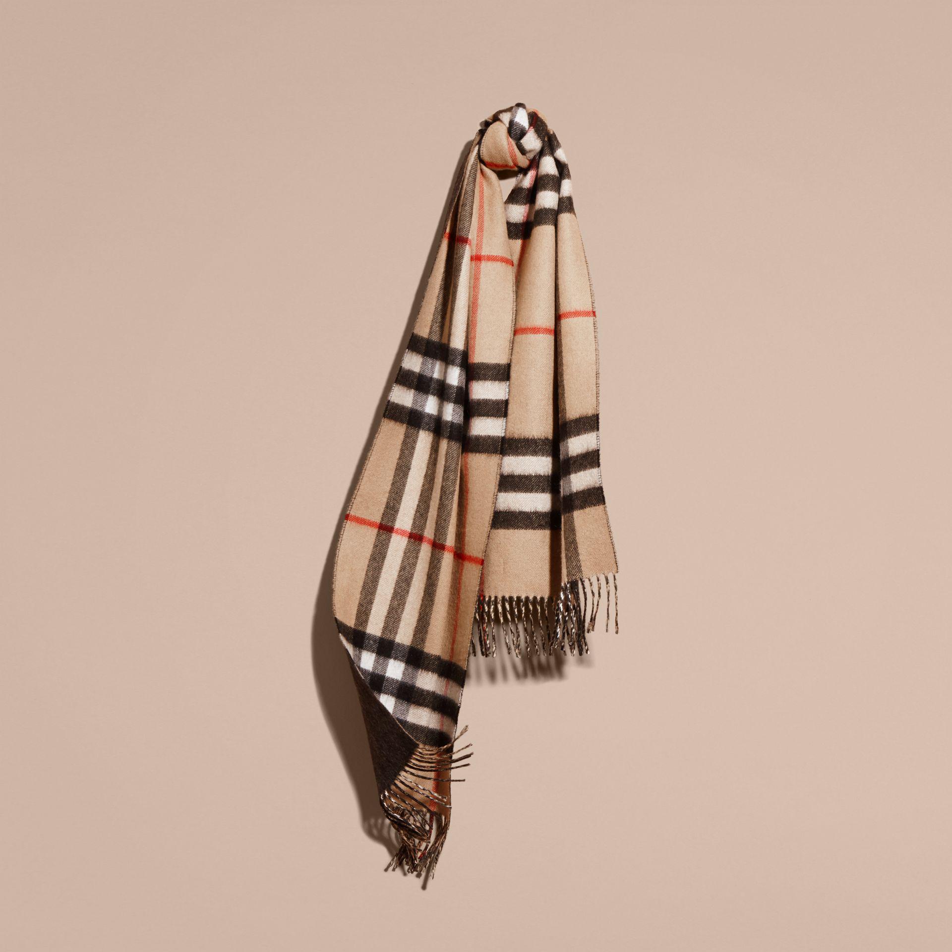 Burberry Reversible Check Cashmere And Blockcolour Scarf Camel/charcoal in Gray for Men Lyst