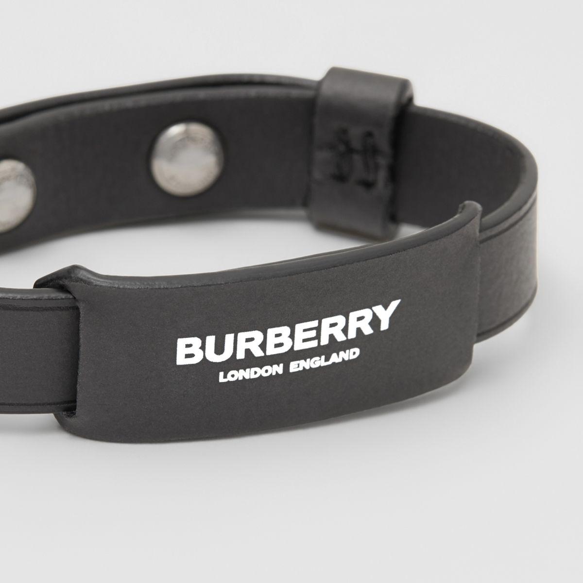 Burberry Logo Print Leather Bracelet in Black for Men | Lyst