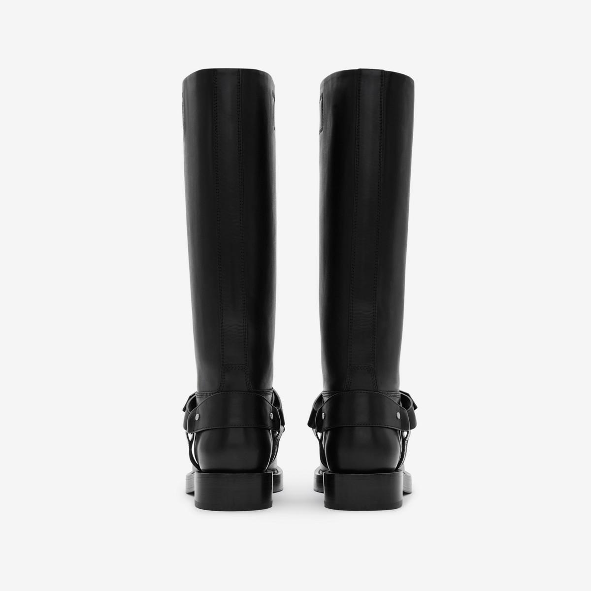Burberry Leather Saddle Tall Boots in Black | Lyst
