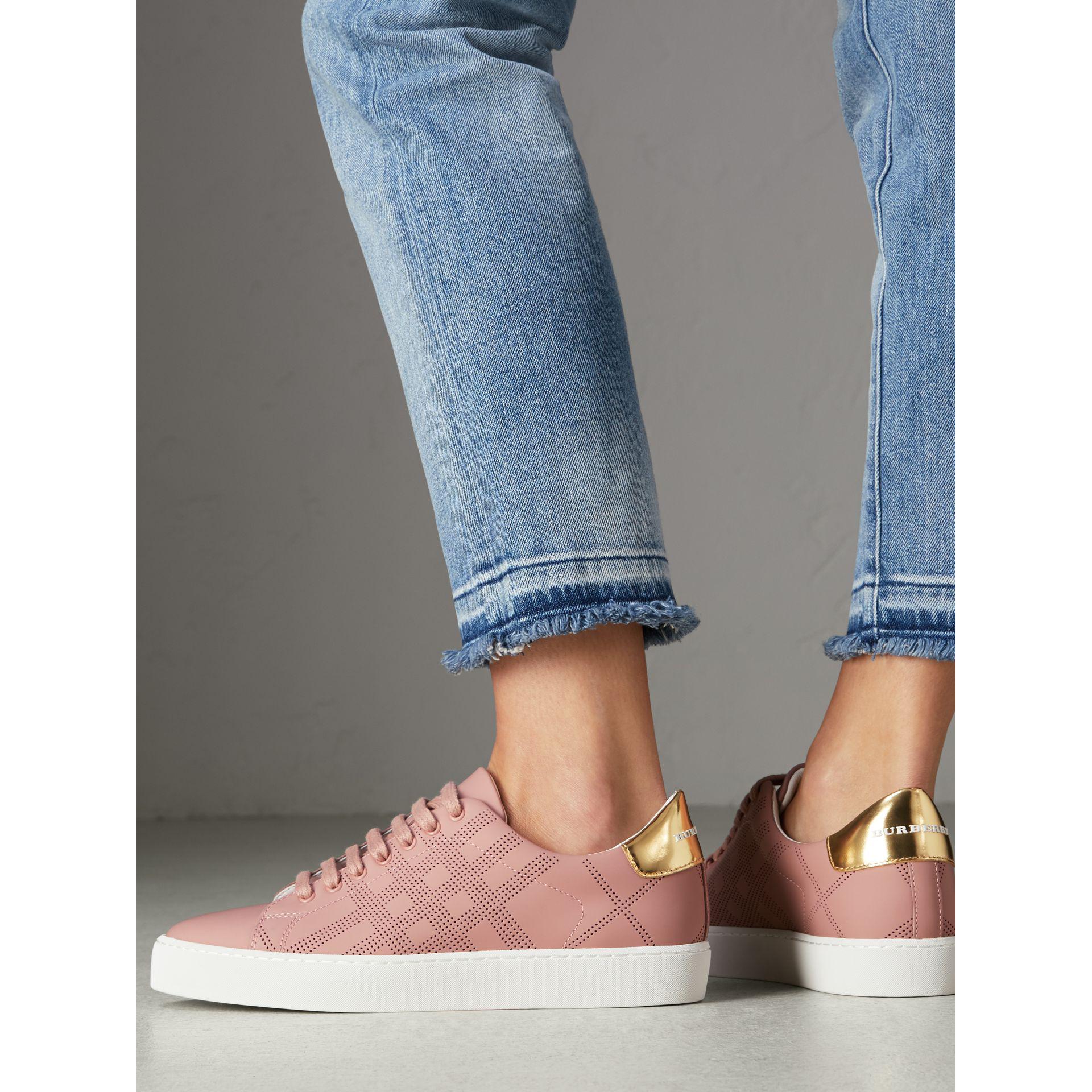 Check Leather Trainers Rose Pink 