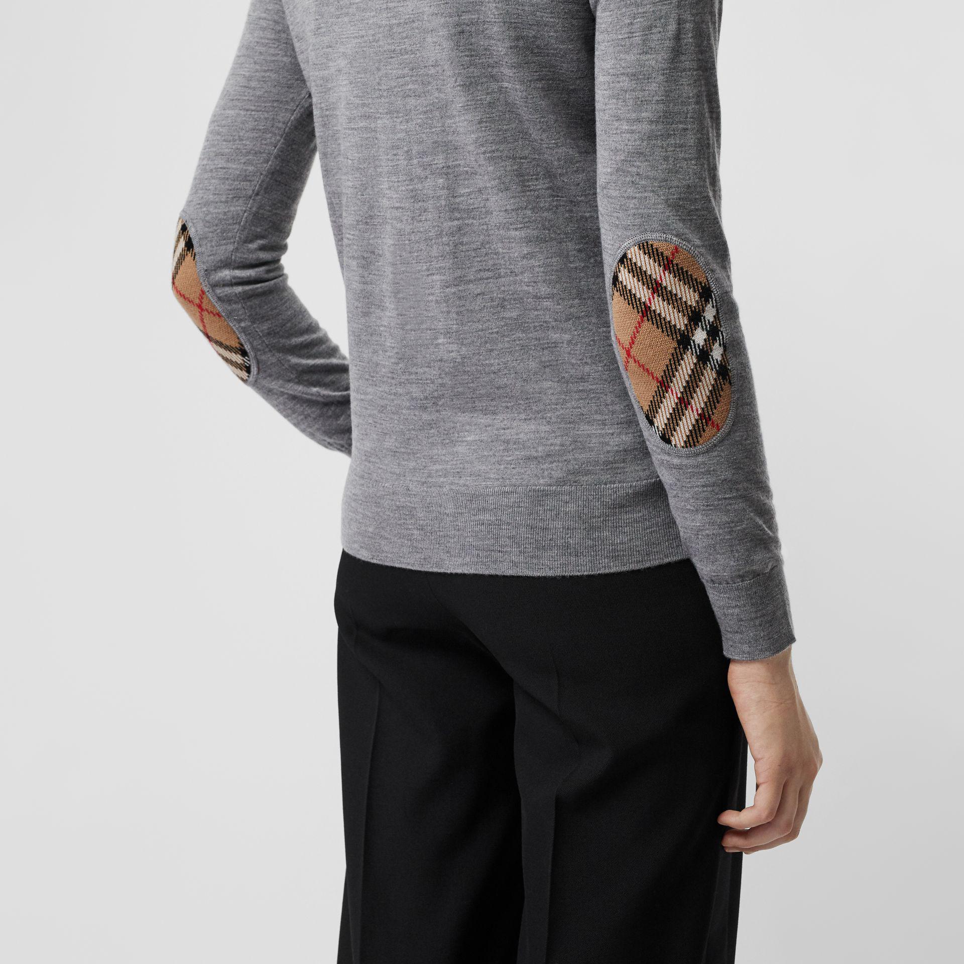 Burberry Vintage Check Detail Merino Wool Sweater in Gray Lyst