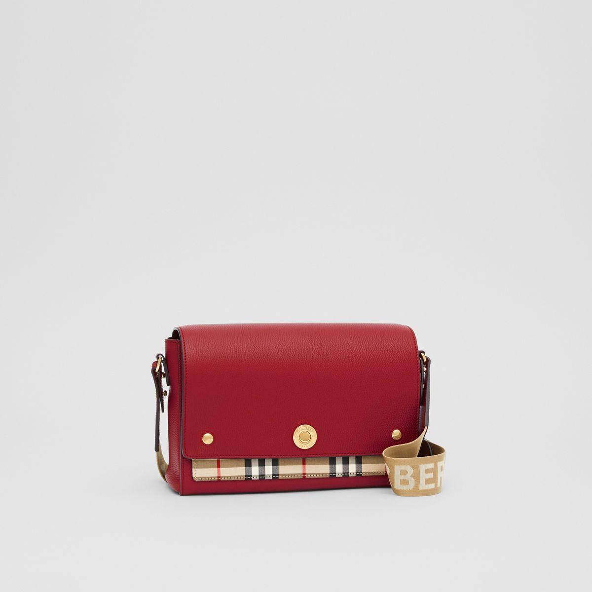 Burberry Leather And Vintage Check Note Crossbody Bag in Red | Lyst