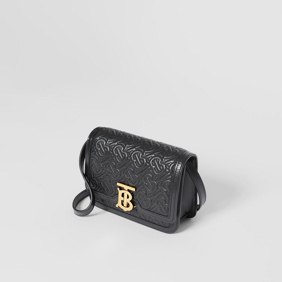 Burberry Mini Quilted Monogram Lambskin Tb Bag in Black | Lyst