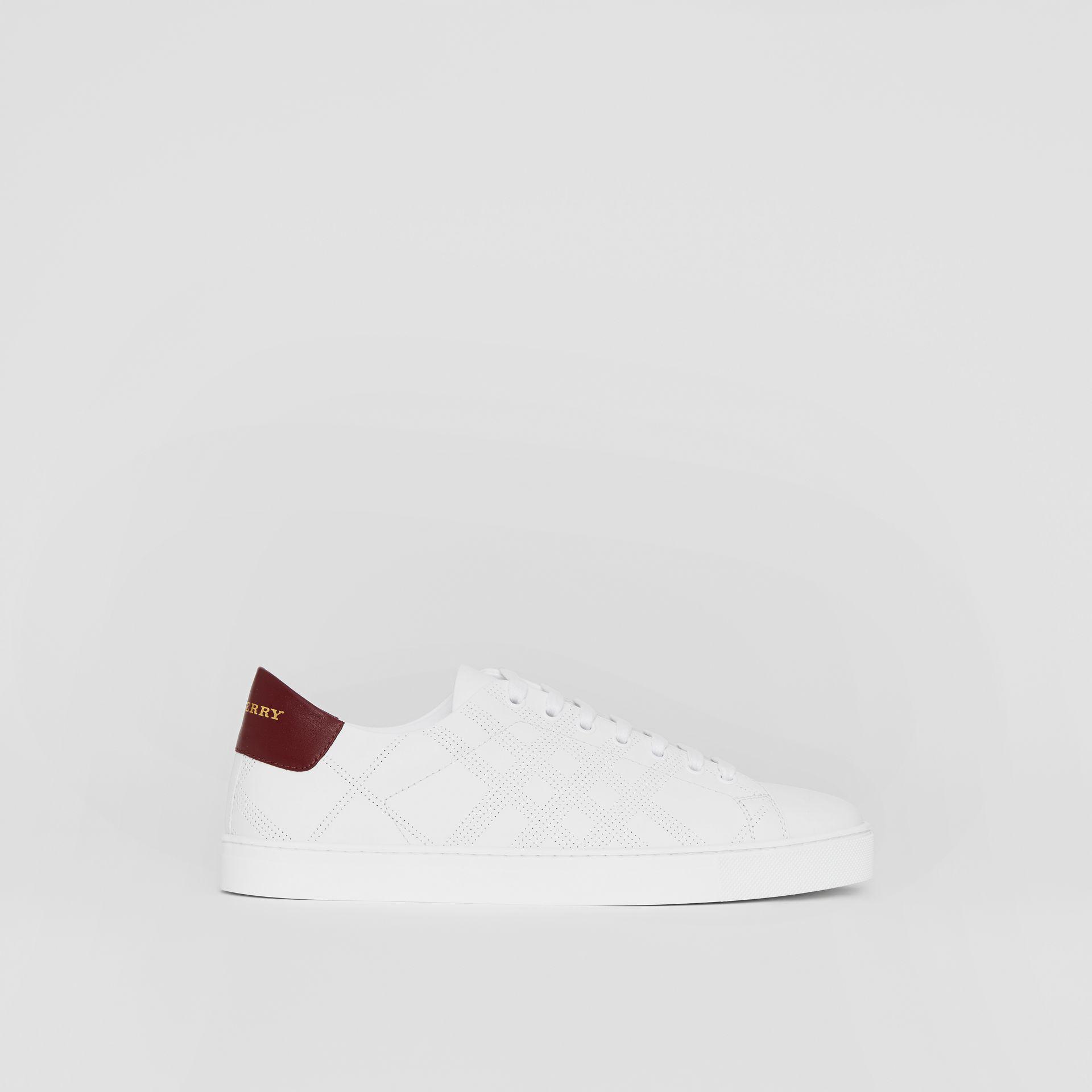 Burberry Perforated Check Leather Trainers In Optic White | for Men | Lyst